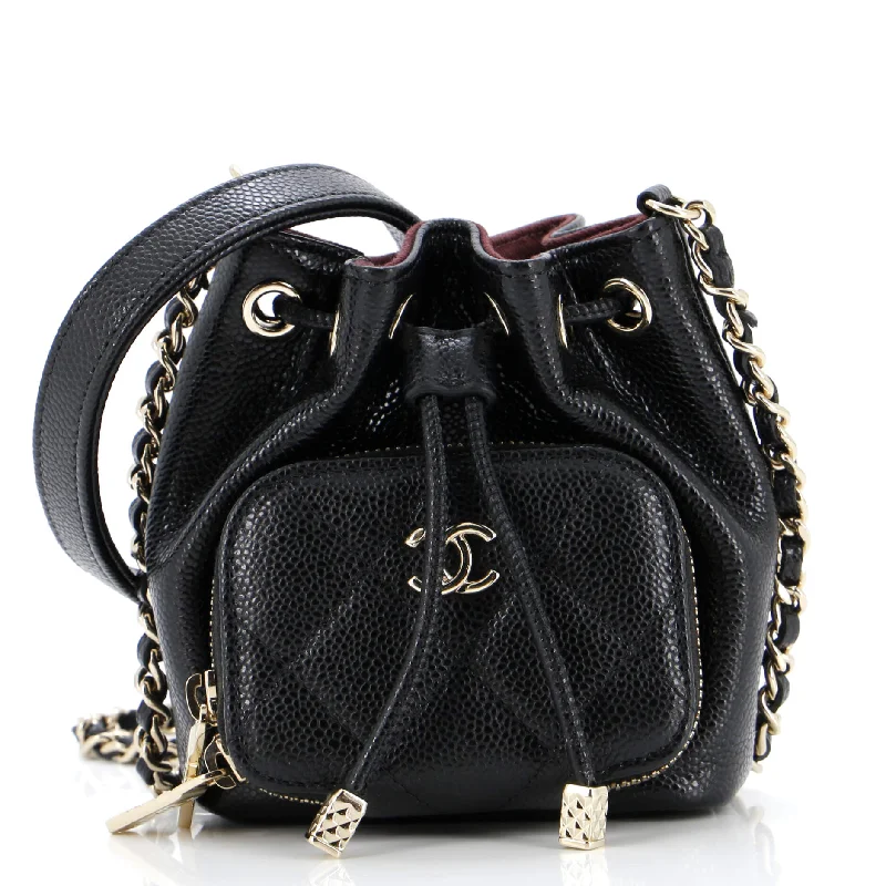 Business Affinity Drawstring Bucket Bag Quilted Caviar Mini