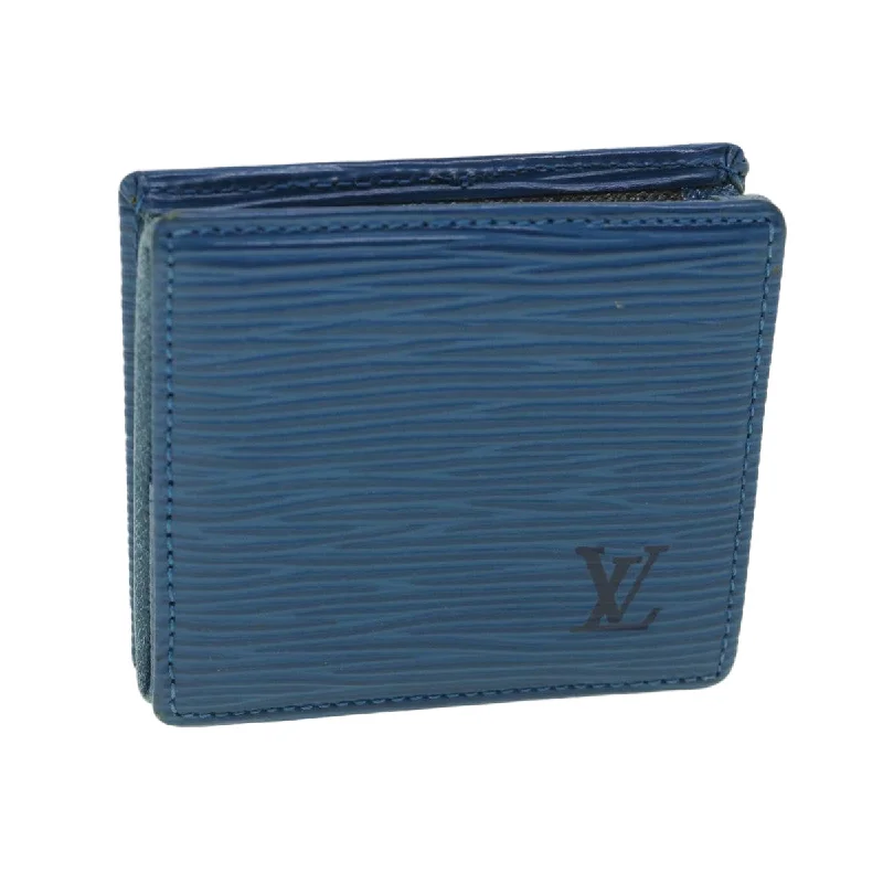 Louis Vuitton bags with a chain - link trim and a leather body for a modern edgeLOUIS VUITTON Epi Porte Monnaie Boite Coin Purse Blue M63695 LV Auth 56335