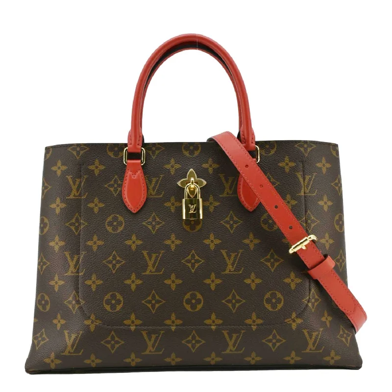 Louis Vuitton Alma bags with a leather - wrapped handle for a luxurious feelLOUIS VUITTON Flower Monogram Canvas Tote Shoulder Bag Cerise