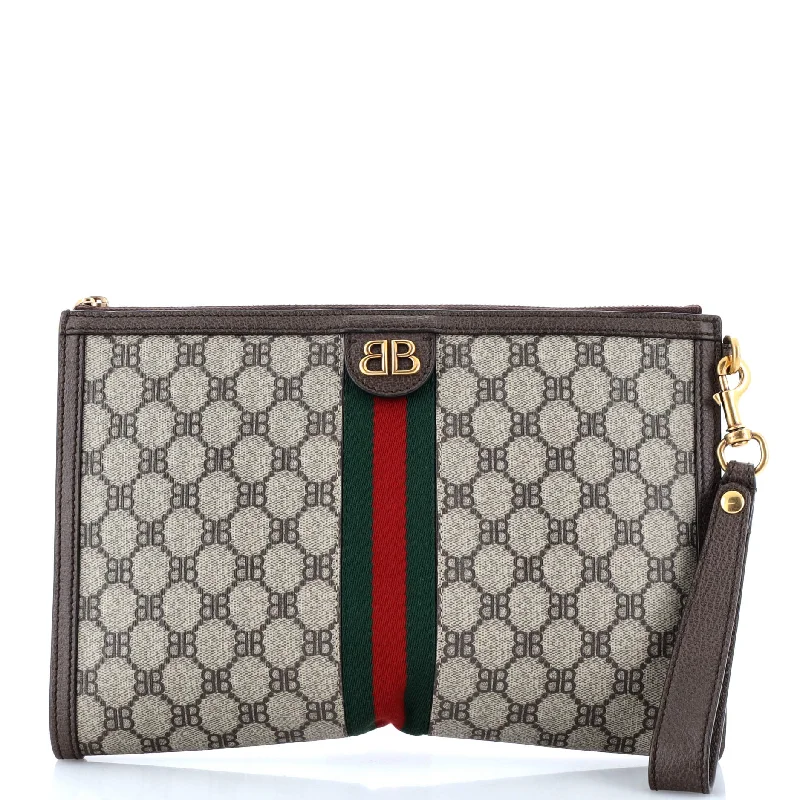 x Gucci The Hacker Project Web Wristlet Clutch BB Coated Canvas