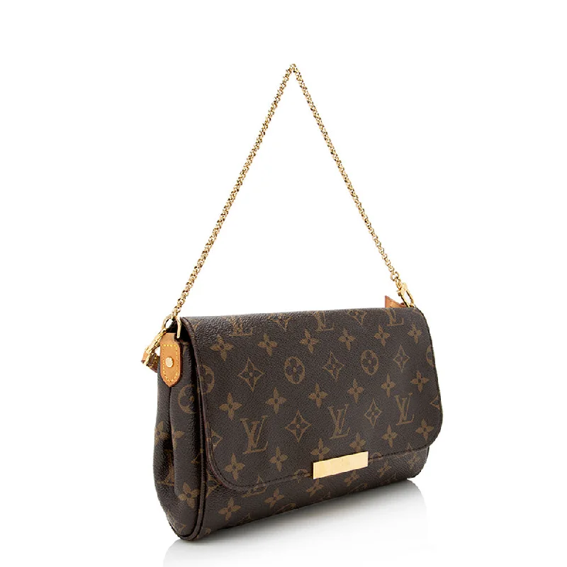 Louis Vuitton handbags with a patent - leather finish for a shiny lookLouis Vuitton Monogram Canvas Favorite MM Shoulder Bag (22043)