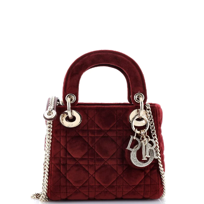 Luxury Christian Dior crossbody bags with a chain - link strapLady Dior Chain Bag Cannage Quilt Velvet with Crystal Charms Mini