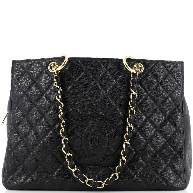 Grand Timeless Shopping Tote Quilted Caviar