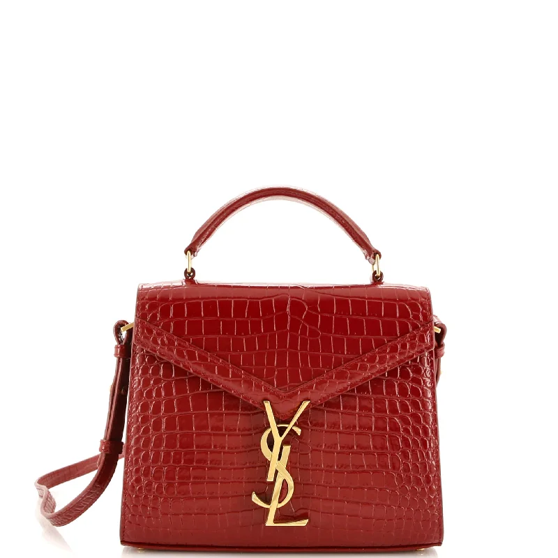 Cassandra Top Handle Bag Crocodile Embossed Leather Mini