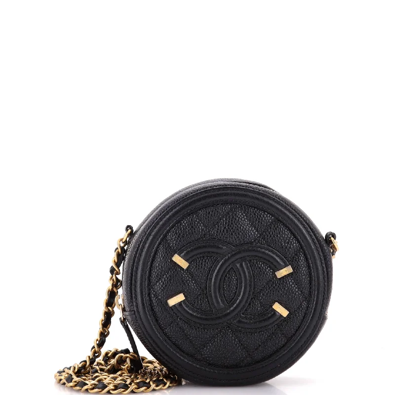 Filigree Round Clutch with Chain Quilted Caviar Mini