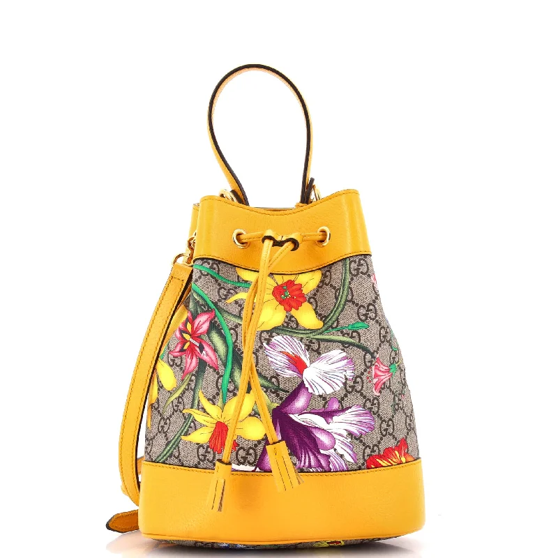 Ophidia Bucket Bag Flora GG Coated Canvas and Leather  Small