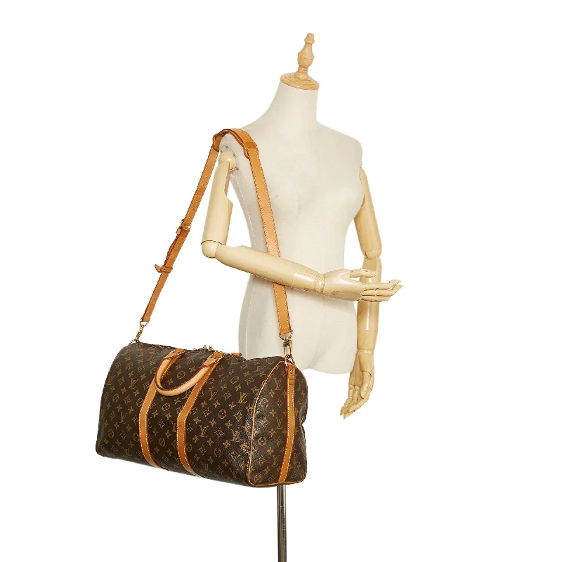 Louis Vuitton bags with a detachable mirror inside for on - the - go touch - upsLOUIS VUITTON Monogram Keepall Bandouliere 45 Brown