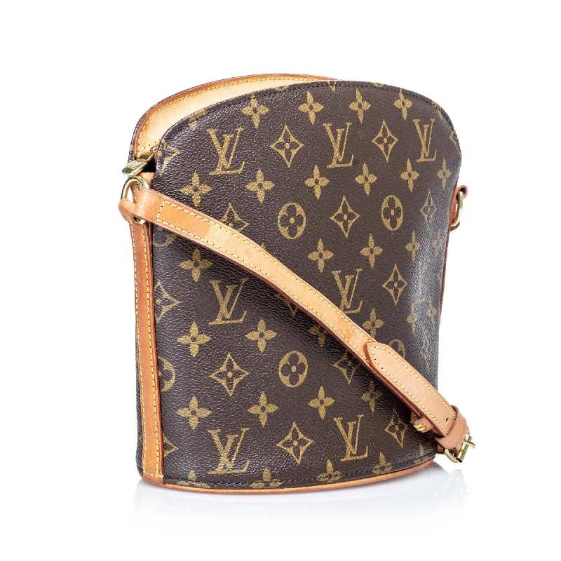 Louis Vuitton handbags with a patent - leather finish for a shiny lookLouis Vuitton Monogram Canvas Drouot Shoulder Bag (28322)