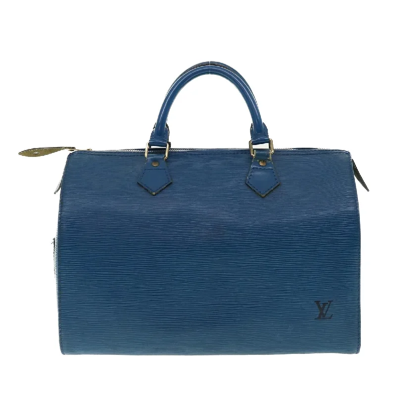 Louis Vuitton bags with a detachable mobile phone holder for convenienceLOUIS VUITTON Epi Speedy 30 Hand Bag Toledo Blue M43005 LV Auth 39078