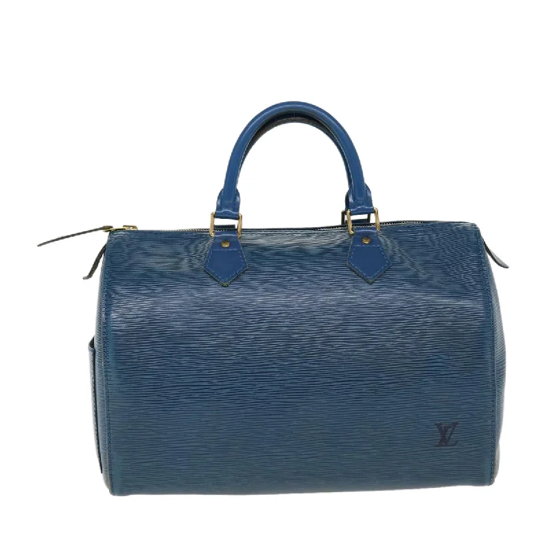 Louis Vuitton bags with a chain - link trim and a leather body for a modern edgeLOUIS VUITTON Epi Speedy 30 Hand Bag Toledo Blue M43005 LV Auth 38527