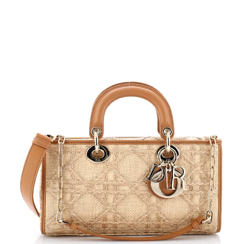 High - fashion Christian Dior bags with a geometric patternLady D-Joy Bag Cannage Embroidered Raffia with Leather Medium