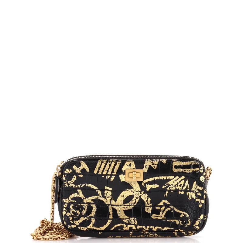 Reissue Zip Clutch with Chain Graffiti Crocodile Embossed Calfskin