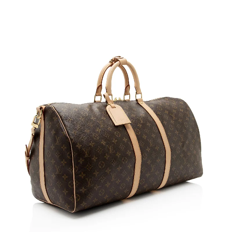 Louis Vuitton backpacks with a padded back panel for comfort during long - wearLouis Vuitton Monogram Canvas Keepall Bandouliere 55 Duffle Bag (QdZLLY)