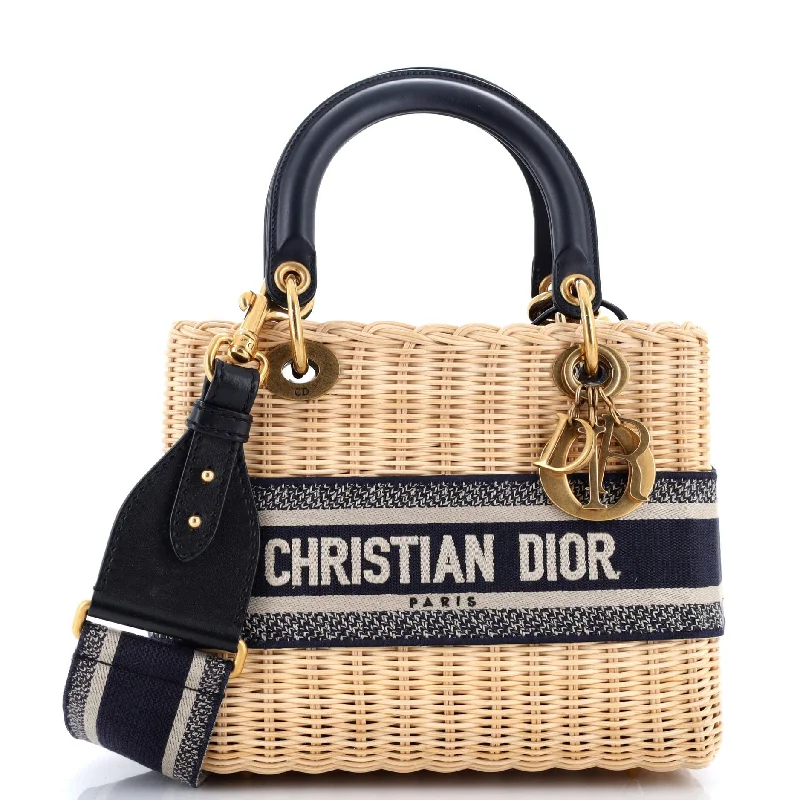 Christian Dior tote bags with a double - handle and shoulder - strap optionLady Dior Bag Wicker and Oblique Canvas Medium