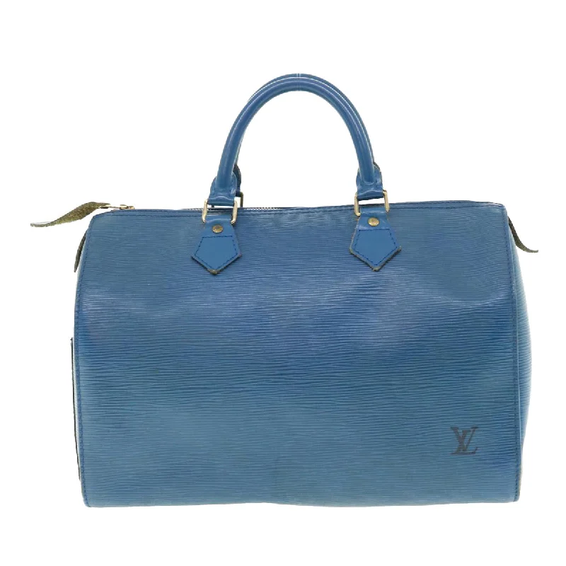 Louis Vuitton bags with a snap - button closure and a decorative charm for styleLOUIS VUITTON Epi Speedy 30 Hand Bag Toledo Blue M43005 LV Auth 39413