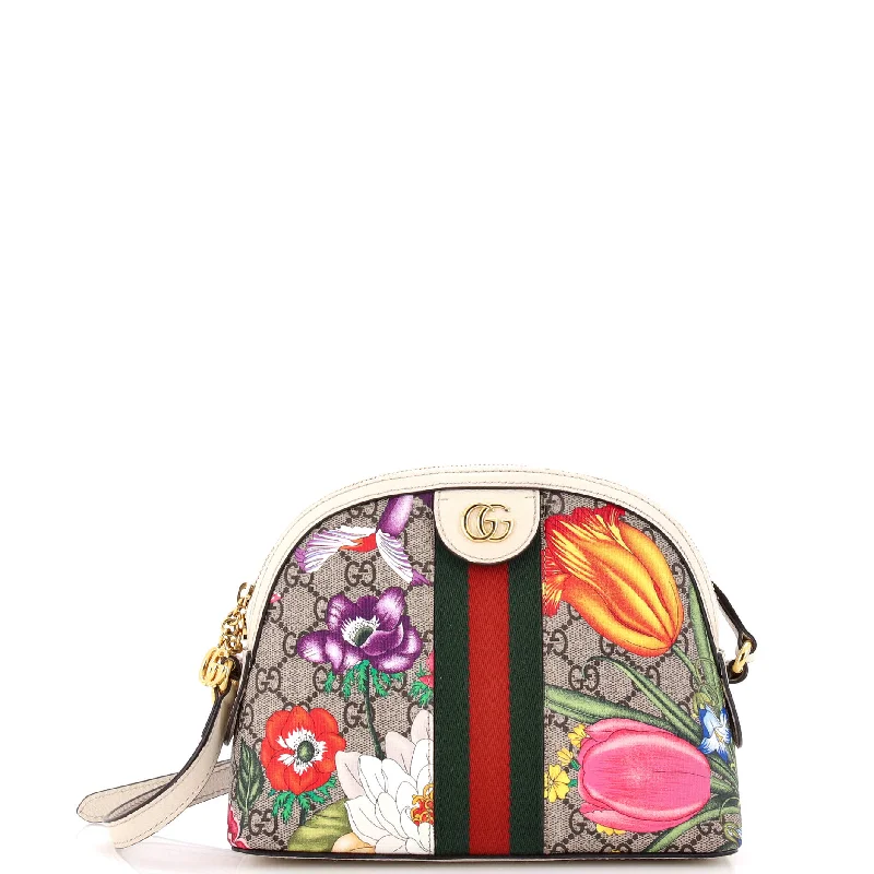 Ophidia Dome Shoulder Bag Flora GG Coated Canvas Small