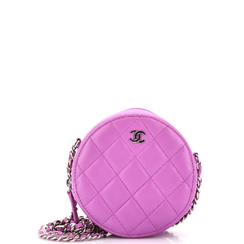 Round Clutch with Chain Quilted Lambskin Mini