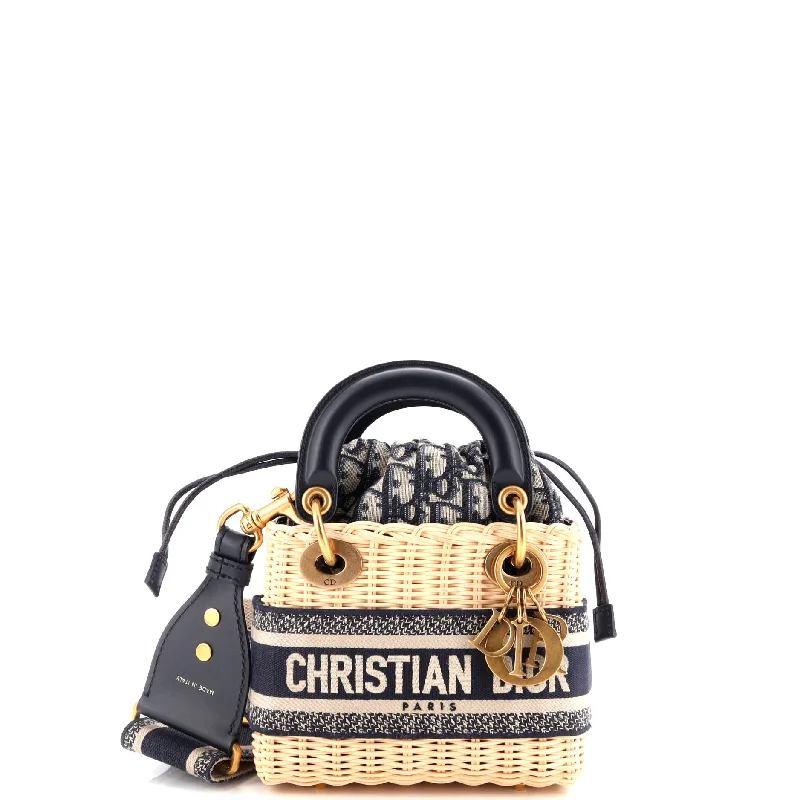 Christian Dior bags with a side - pocket for holding a water bottleLady Dior Bag Wicker and Oblique Canvas Mini