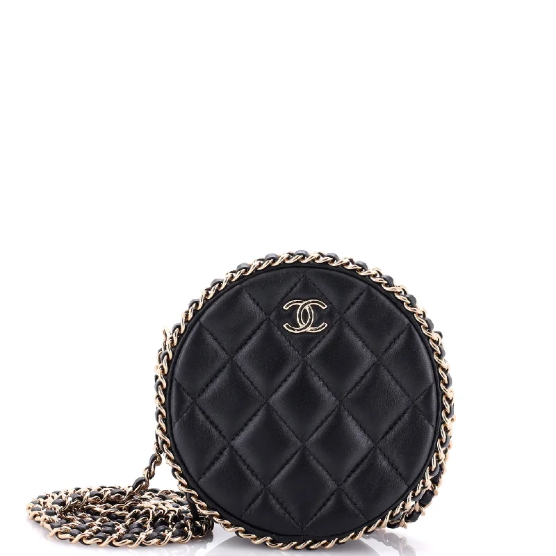 Chain Around Round Clutch with Chain Quilted Lambskin