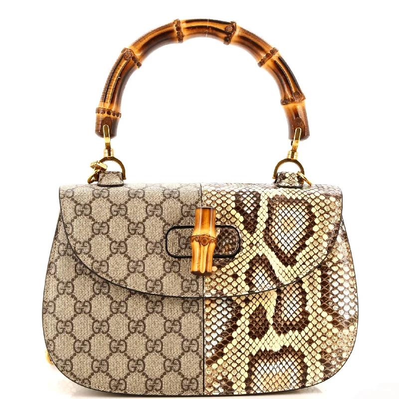 Bamboo 1947 Top Handle Bag GG Coated Canvas and Python Medium