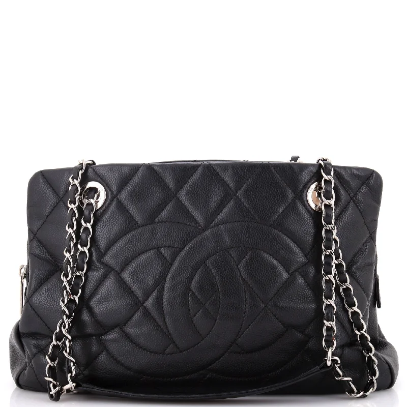 Timeless CC Shopping Tote Quilted Caviar Medium