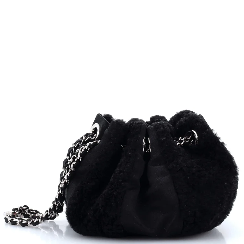 Sac Cordon Shoulder Bag Satin and Shearling Medium