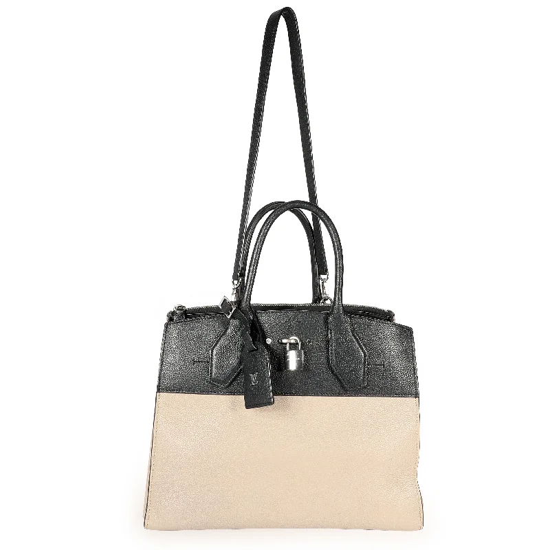 Ladies Louis Vuitton shoulder bags with a wide - width strap for comfortLOUIS VUITTON Black & Galet Calfskin City Steamer MM