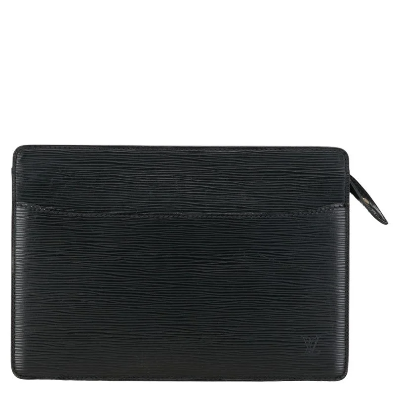 Louis Vuitton bags with a front - flap pocket for quick - access itemsLouis Vuitton Epi Pochette Om Second Clutch Bag M52522 Noir Black Leather  Louis Vuitton