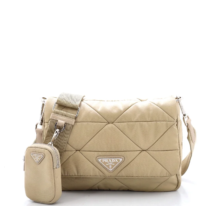 Padded Flap Shoulder Bag Quilted Tessuto