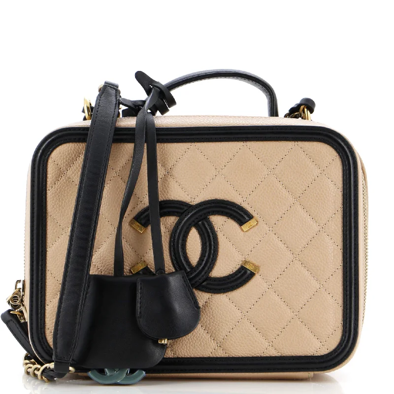 Filigree Vanity Case Quilted Caviar Medium