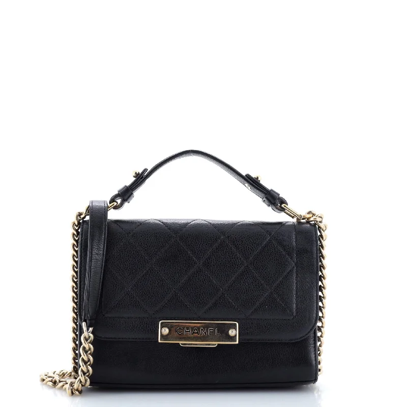 Label Click Flap Bag Quilted Calfskin Small