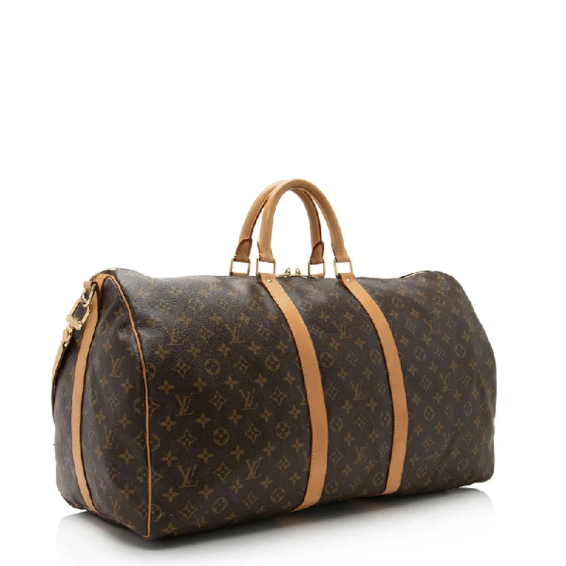 Louis Vuitton crossbody bags in a bold red color for a statementLouis Vuitton Monogram Canvas Keepall Bandouliere 55 Duffle Bag (21774)