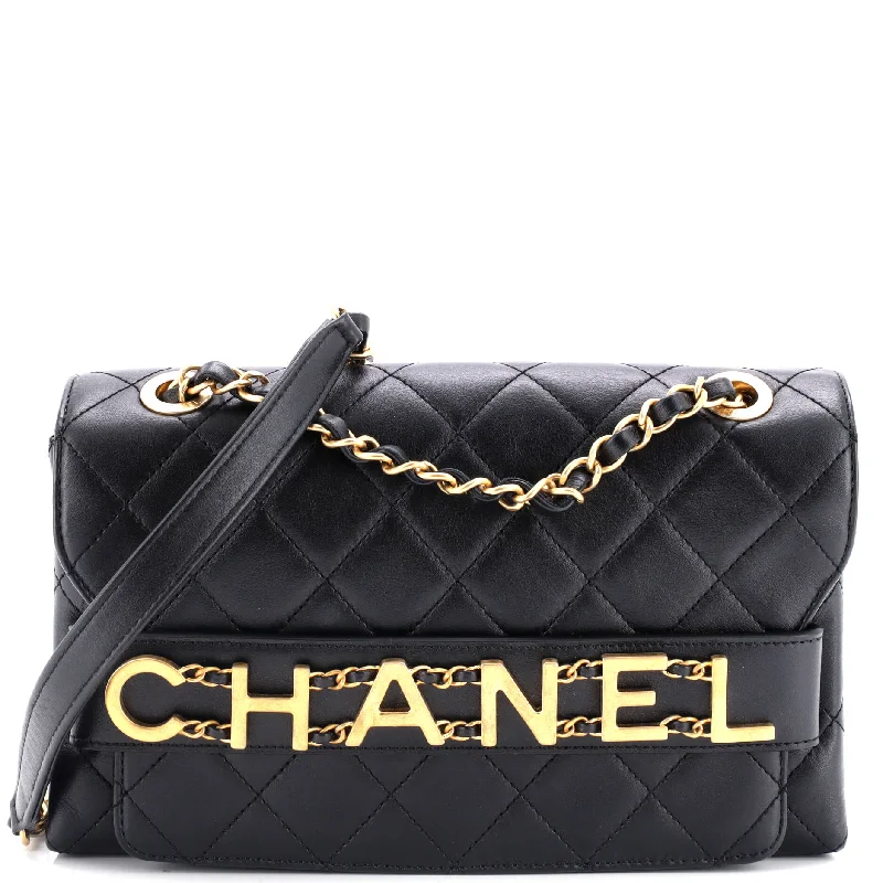 Logo Enchained Flap Bag Quilted Calfskin Medium