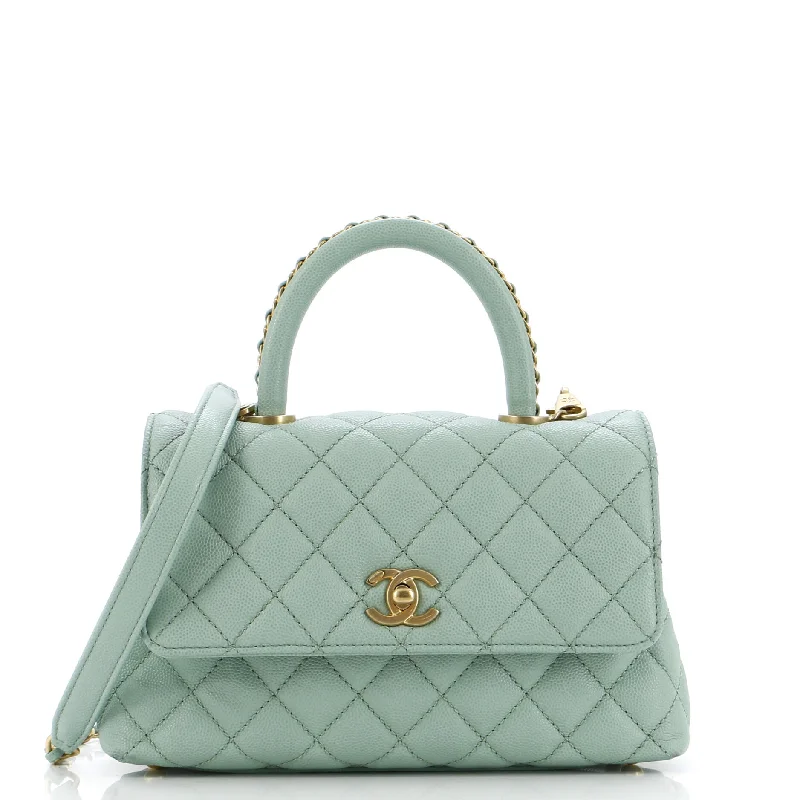 Coco Top Handle Bag Quilted Caviar with Chain Detail Handle Mini