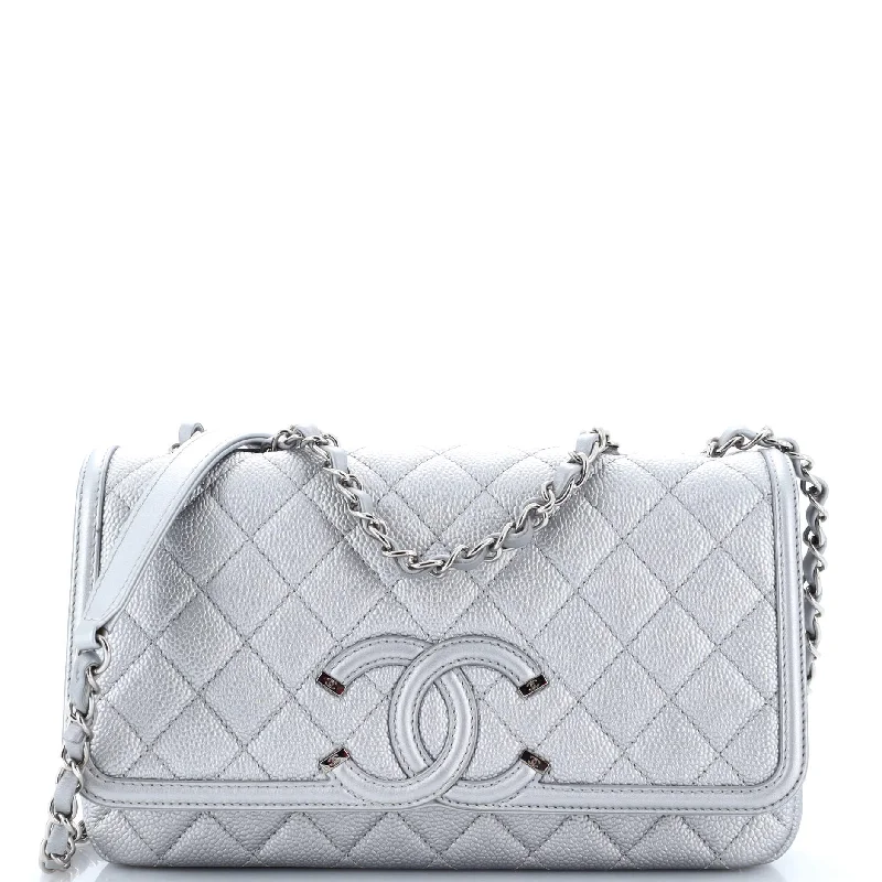 Filigree Flap Bag Quilted Caviar Medium