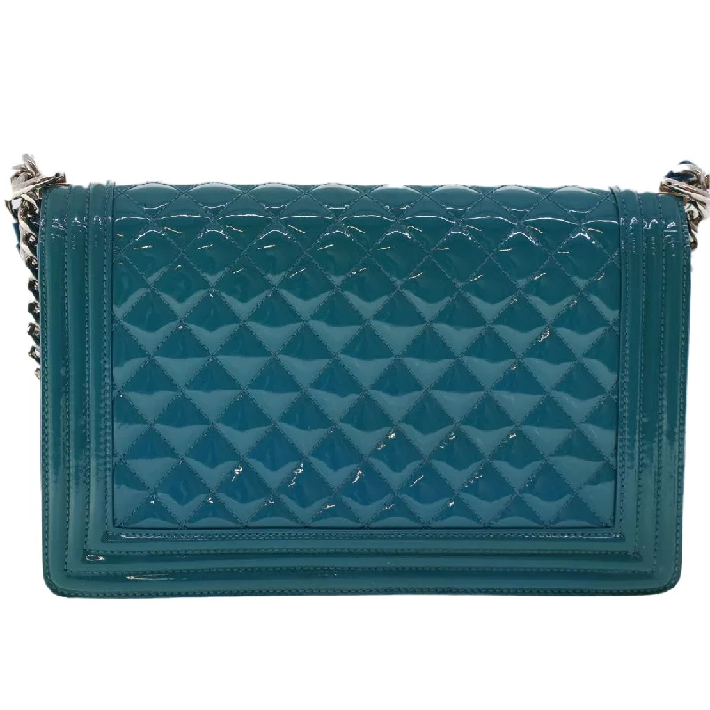 Chanel Vintage Inspired Handbag for Retro LoversCHANEL Boy  Shoulder Bag Patent Leather Turquoise Blue CC Auth 48624A