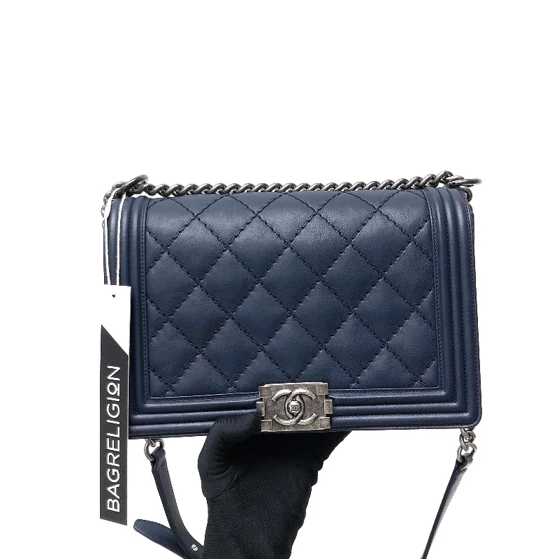 Chanel Limited Edition Handbag for CollectorsNew Medium Blue Le Stitch Boy Quilted Calfskin Leather with RHW