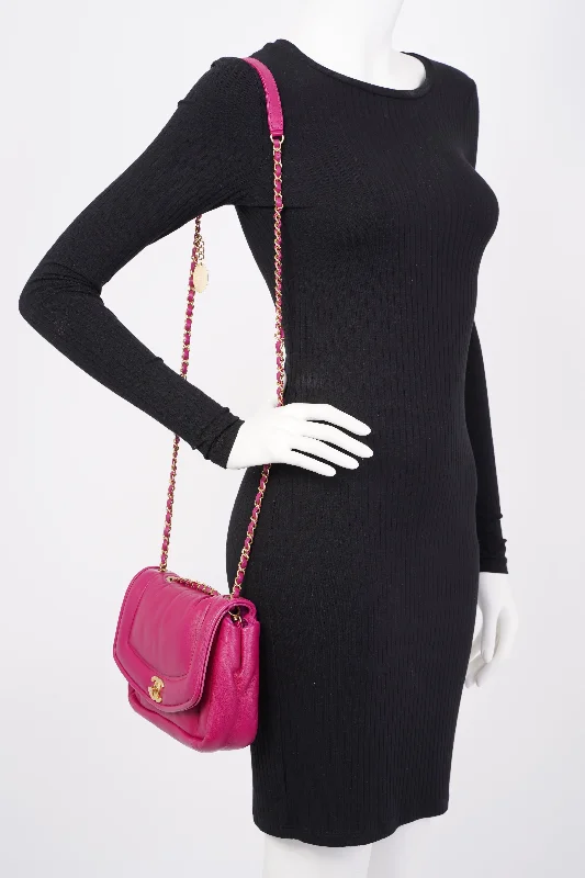 Chanel Chain Strap Handbag for Everyday UseChanel Border Full Flap  Fuchsia Lambskin Leather Medium