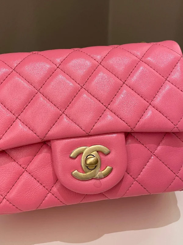 Chanel Handbag with Adjustable Strap for ComfortChanel Pearl Crush Mini Square Pink Lambskin