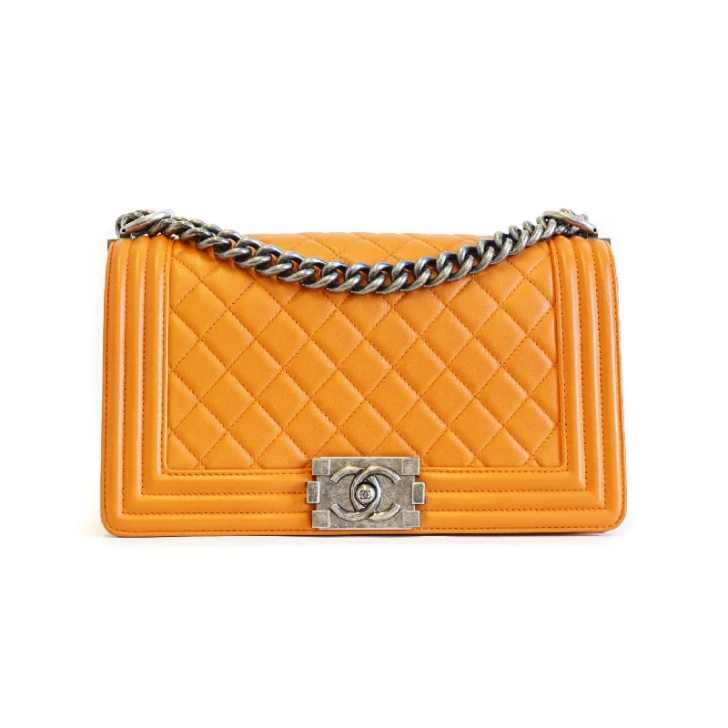 Chanel Handbag with Adjustable Strap for ComfortOld Medium Orange Boy Bag