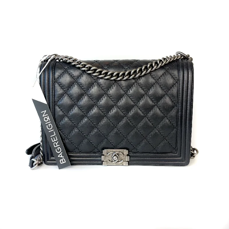 Chanel Limited Edition Handbag for CollectorsLarge Black Le Boy Quilted Calfskin Leather