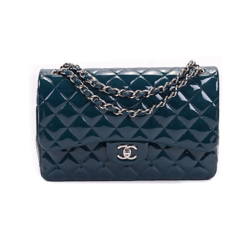 Chanel All - Match Handbag for Versatile StylingNavy blue Double Flap patent leather jumbo with SHW