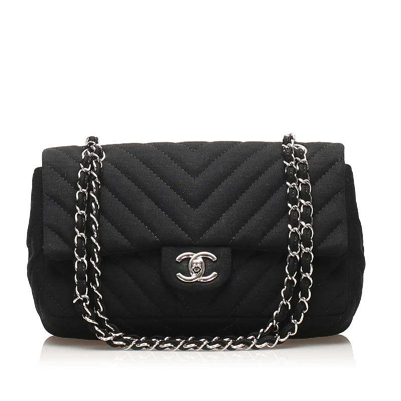 Chanel Designer Handbag with Unique DesignMedium Chevron Jersey Chain Flap Bag Black