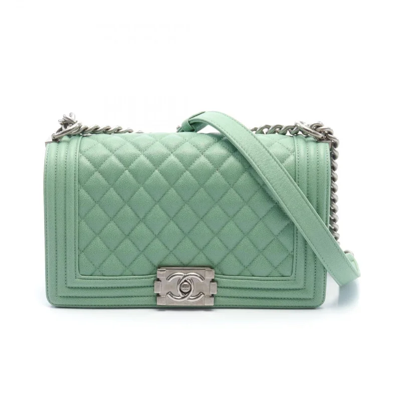 Chanel Designer Handbag with Unique DesignCHANEL Boy Chanel Shoulder Bag Caviar Skin Women's Green