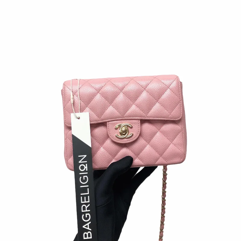 Chanel Limited Edition Handbag for CollectorsVintage Mini Square Flap Bag in Pink Quilted Caviar Leather GHW