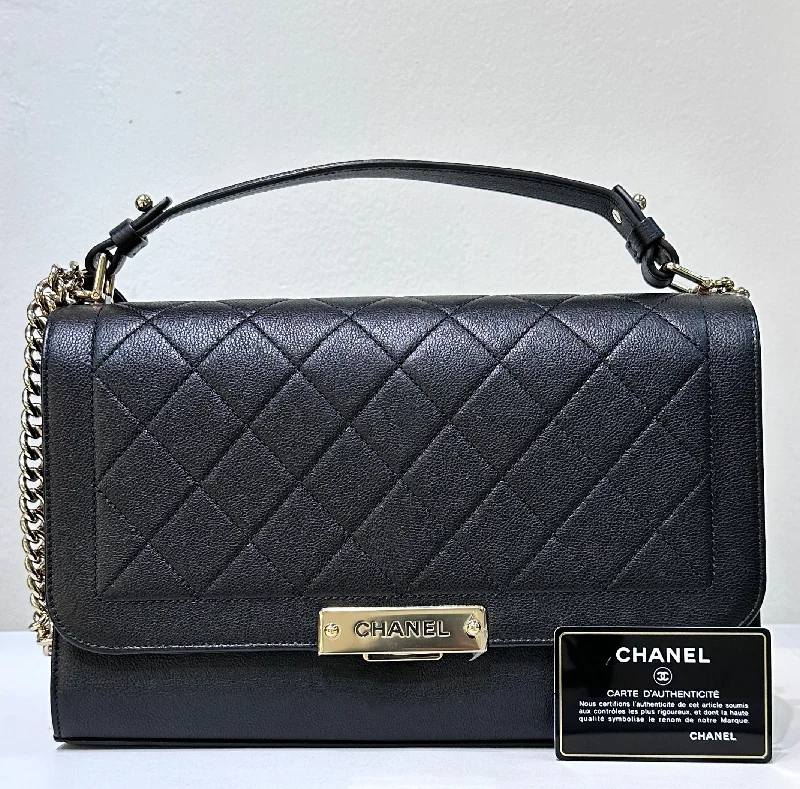 Chanel All - Match Handbag for Versatile StylingChanel Black Leather Large Label  Flap Bag