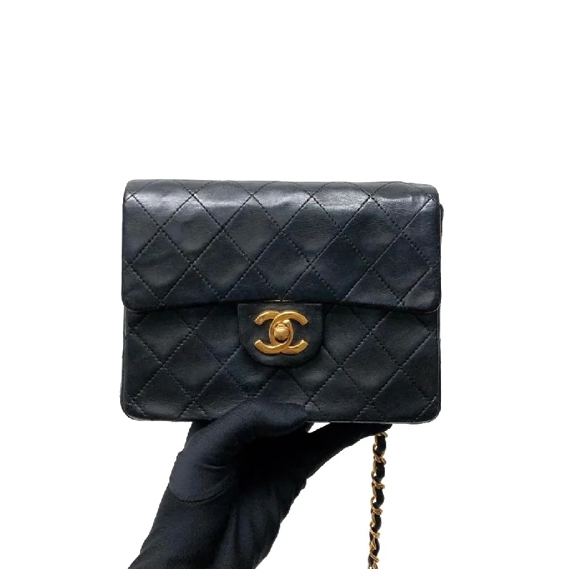 Chanel Lightweight Handbag for Daily ErrandsVintage Mini Square Flap Bag in Black Quilted Lambskin Leather GHW