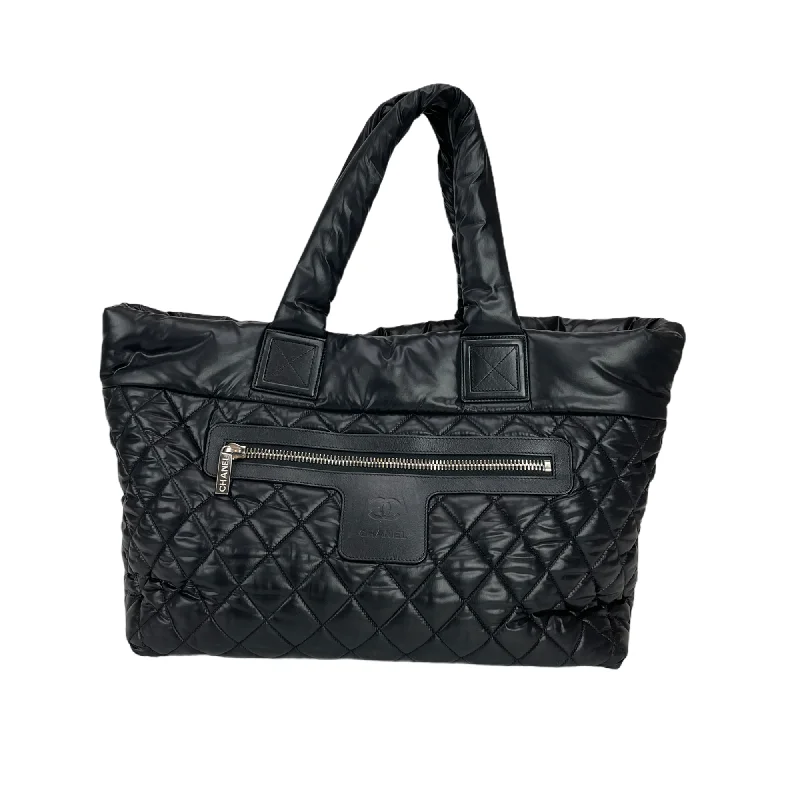 Chanel Quilted Leather Shoulder Bag for FashionistasCocoon Coco Large Nylon Tote in Black with SHW