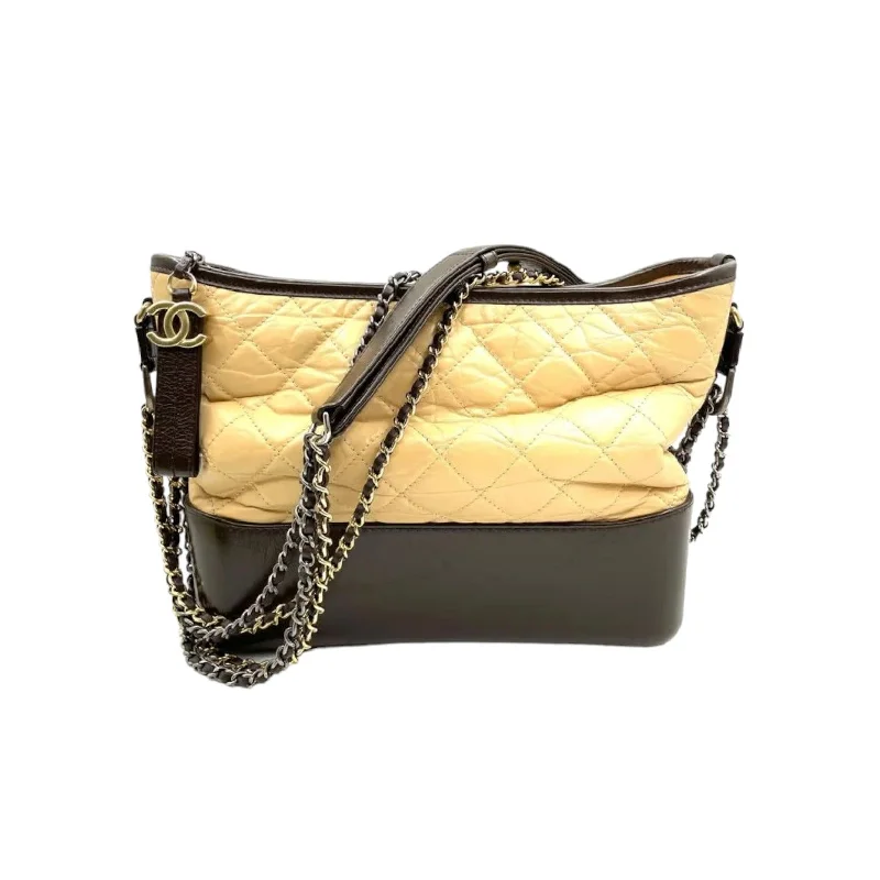 Chanel Chain Strap Handbag for Everyday UseGabrielle Hobo Medium Aged Calfskin Quilted Beige Black MHW