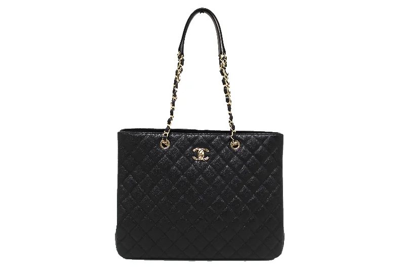 Chanel All - Match Handbag for Versatile StylingChanel Black Quilted Caviar Leather Large Shopping Tote Bag